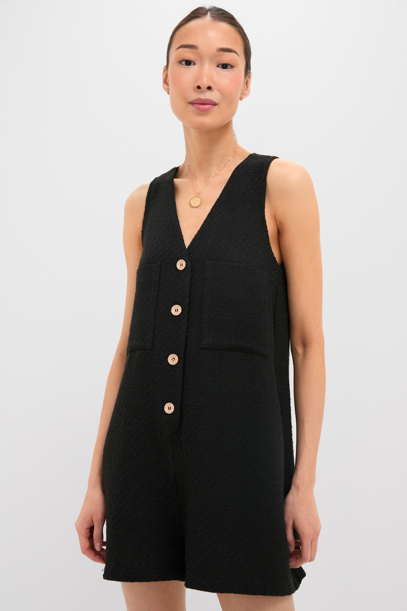 Black Textured Myla Romper