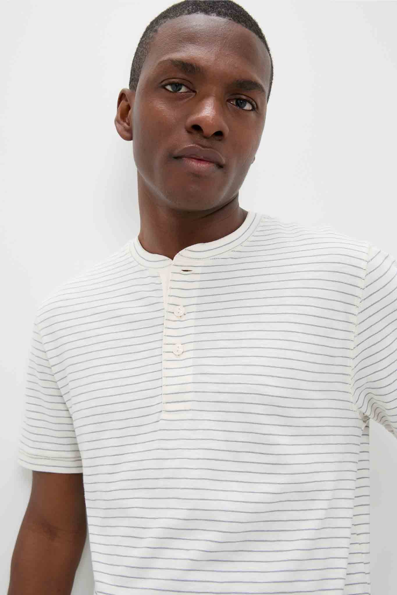 Cream Flint Stripe Short Sleeve Sunwashed Henley