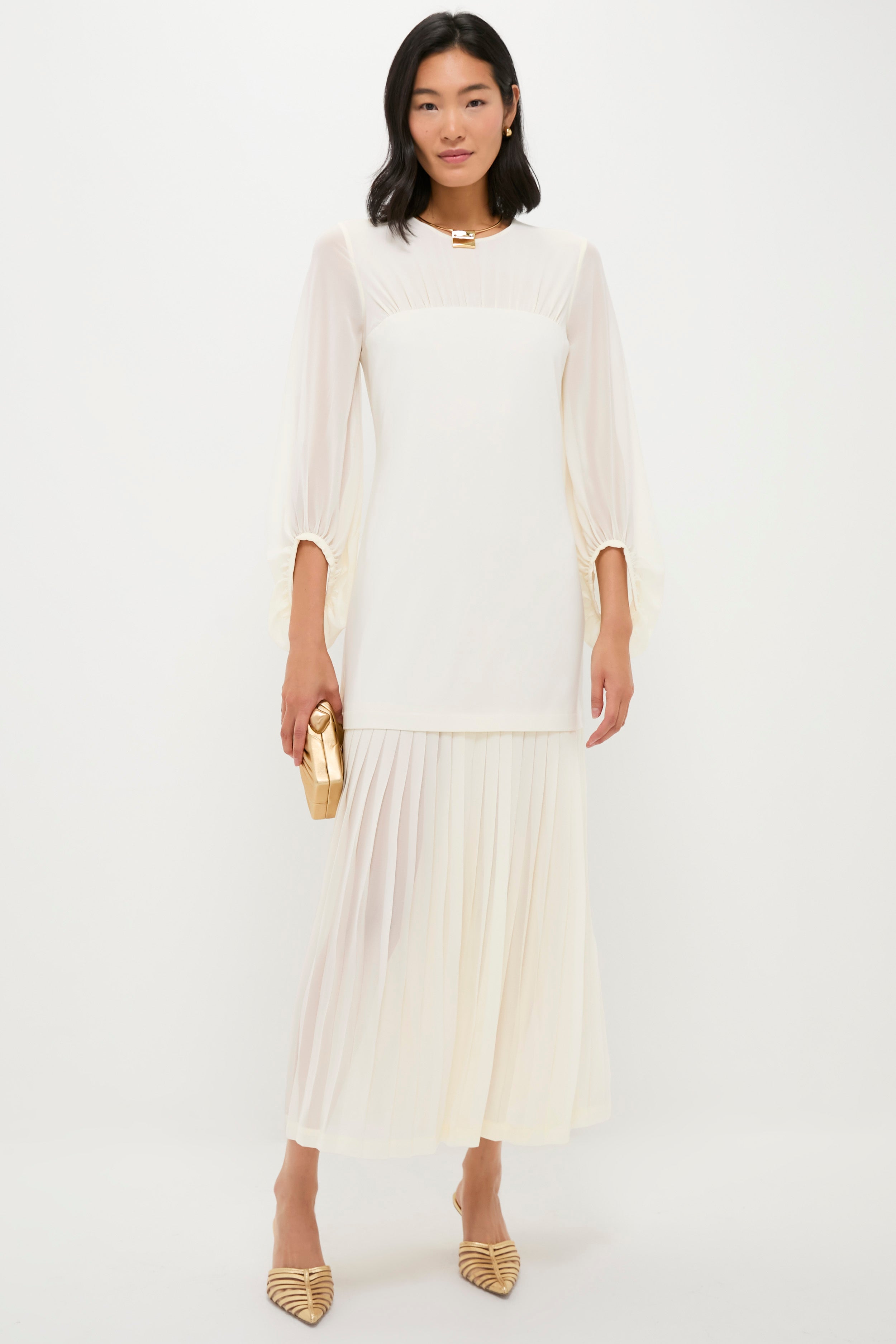 Ivory Chiffon Pleated Lorraine Dress | Tuckernuck