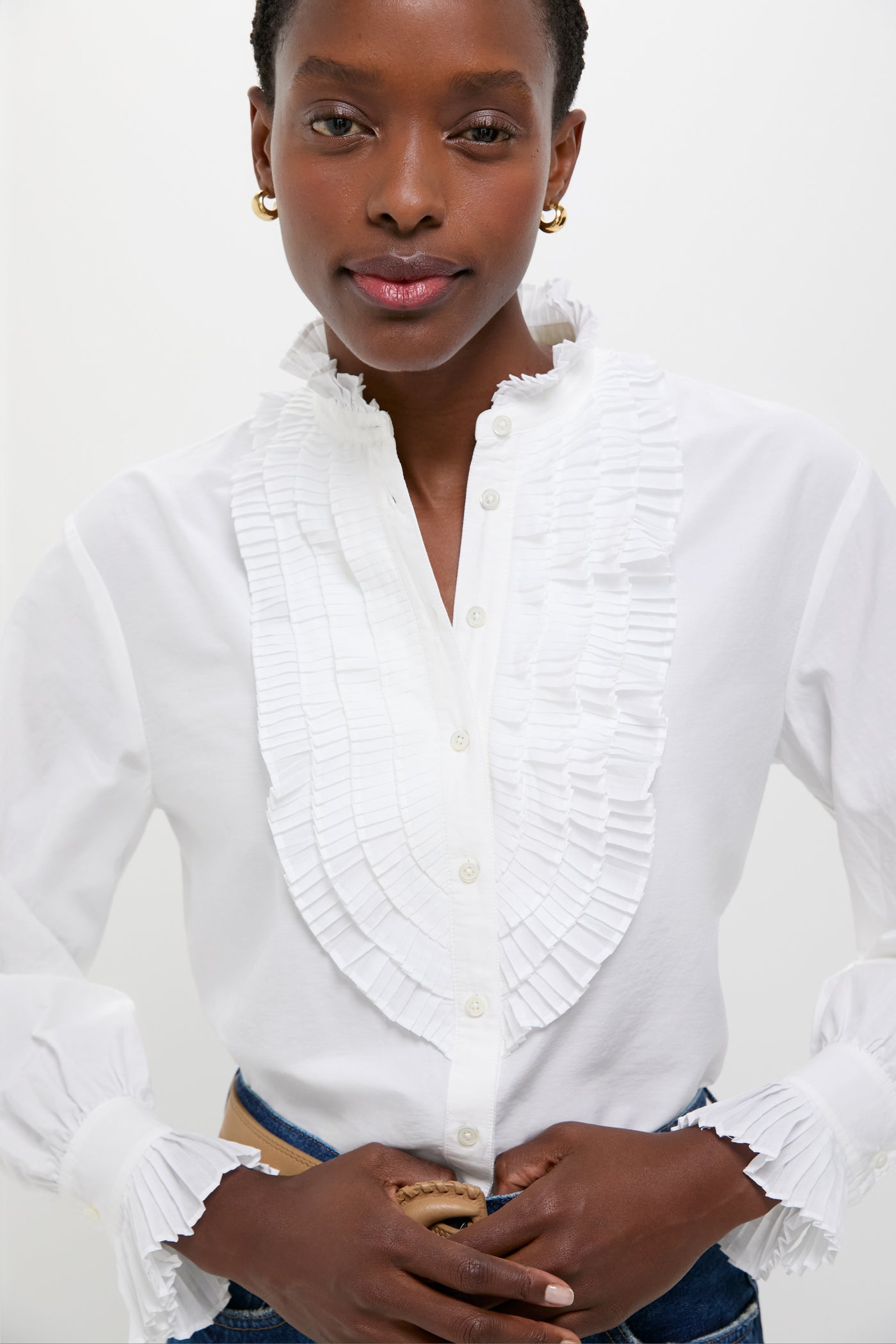 White Long Sleeve Band Collar Blouse White Long Sleeve Band Collar Blouse