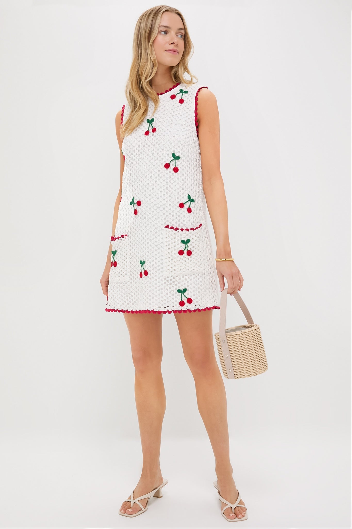 Bright White Cherry Crochet Wynn Mini Dress | Saylor