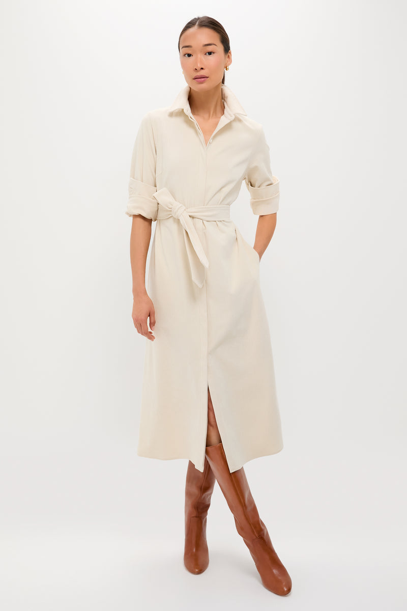 Cream Wide Wale Corduroy Tara Shirt Dress