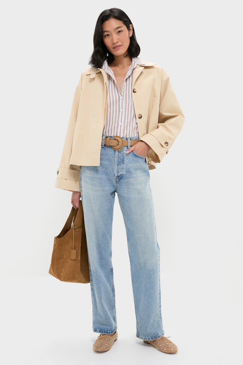 Woman wearing Caramel Mesh with Silver Studs Landon Flats, showcasing their classic almond toe and nickel-studded design. Effortless and high-end, perfect for fun, everyday style.