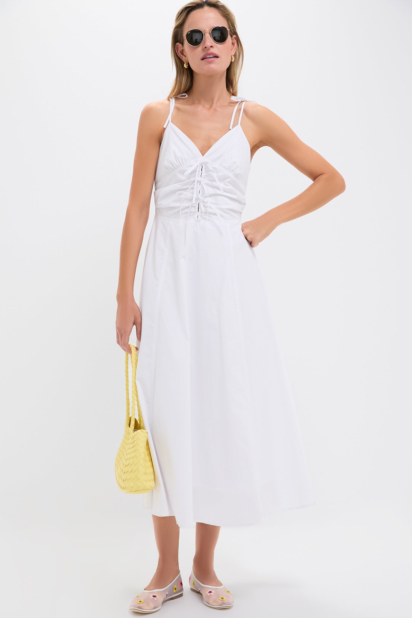 White Tie Front Midi Dress