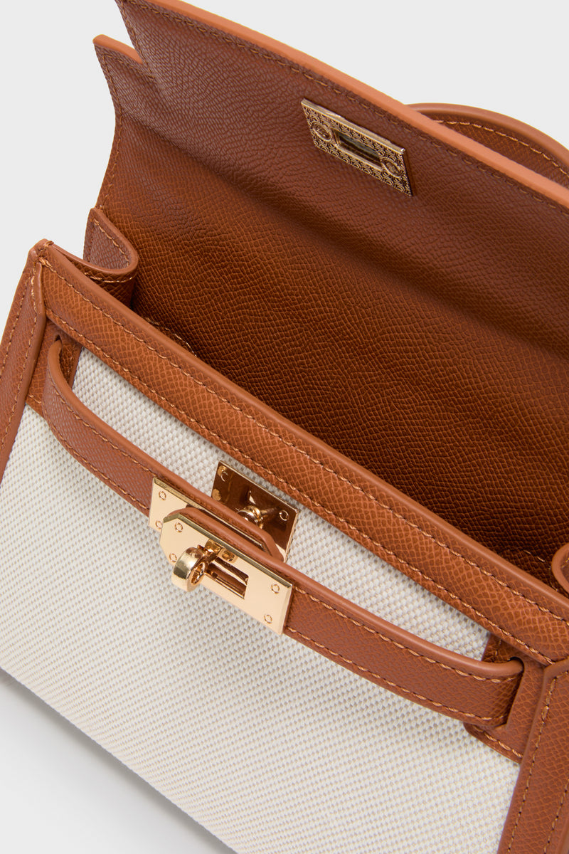 Natural Linen and Tan Hariette Handle Bag