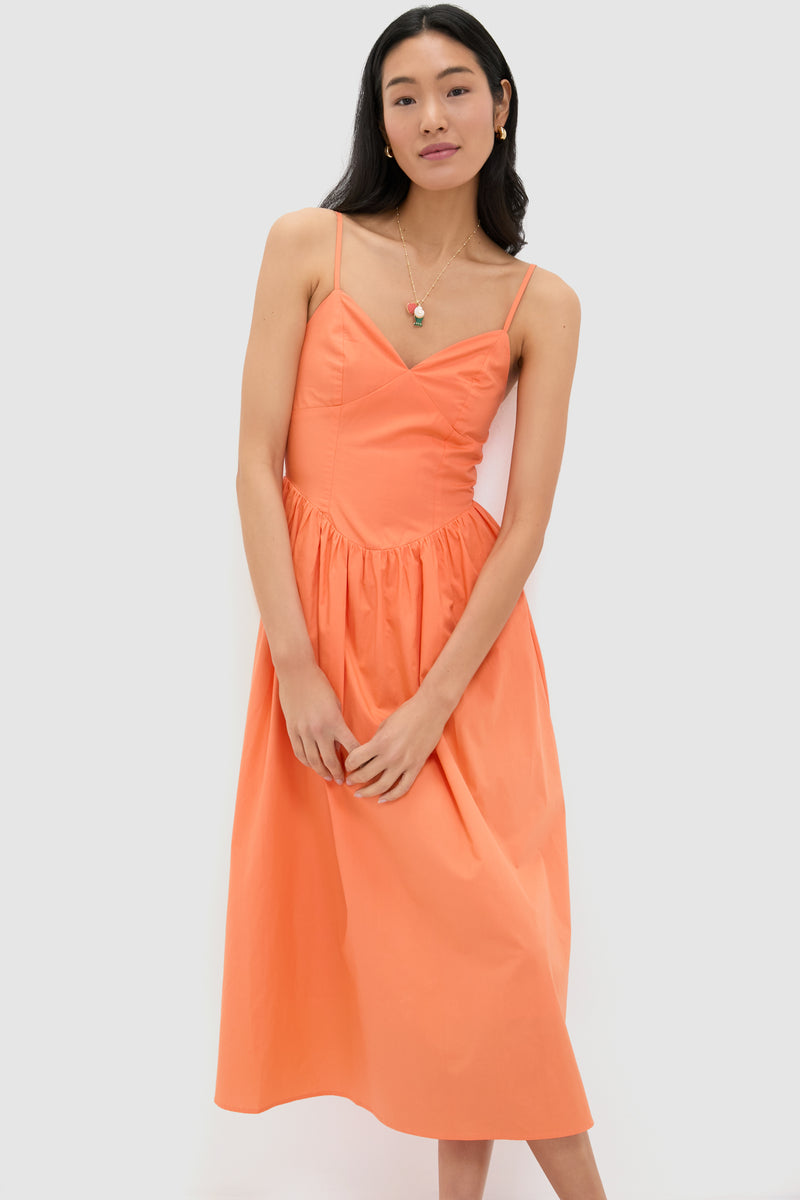 Orange V-Neck Midi Dress