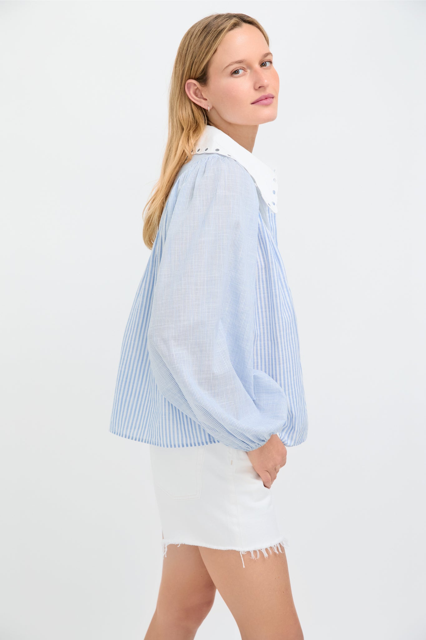 Chambray Stripe Leti Blouse | Tuckernuck