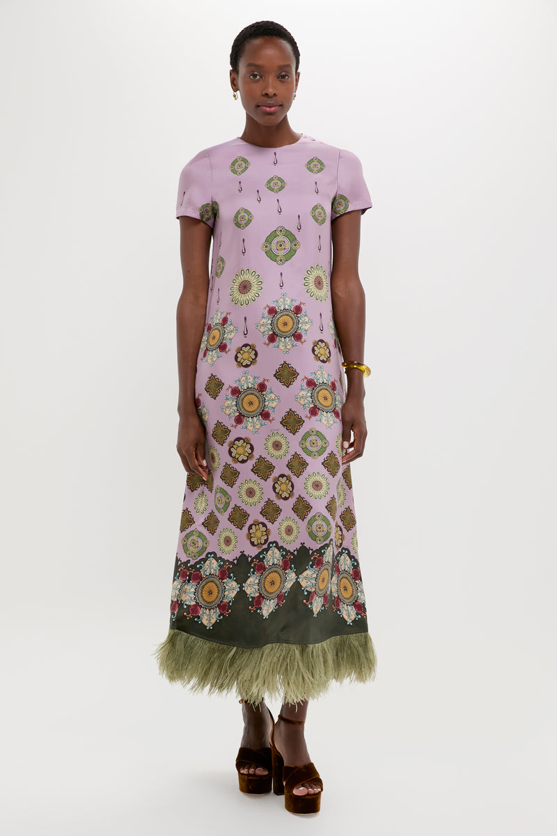 Nucleus Pink Placee Swing Dress with Feathers