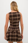 Brown Plaid Pleated Mini Dress