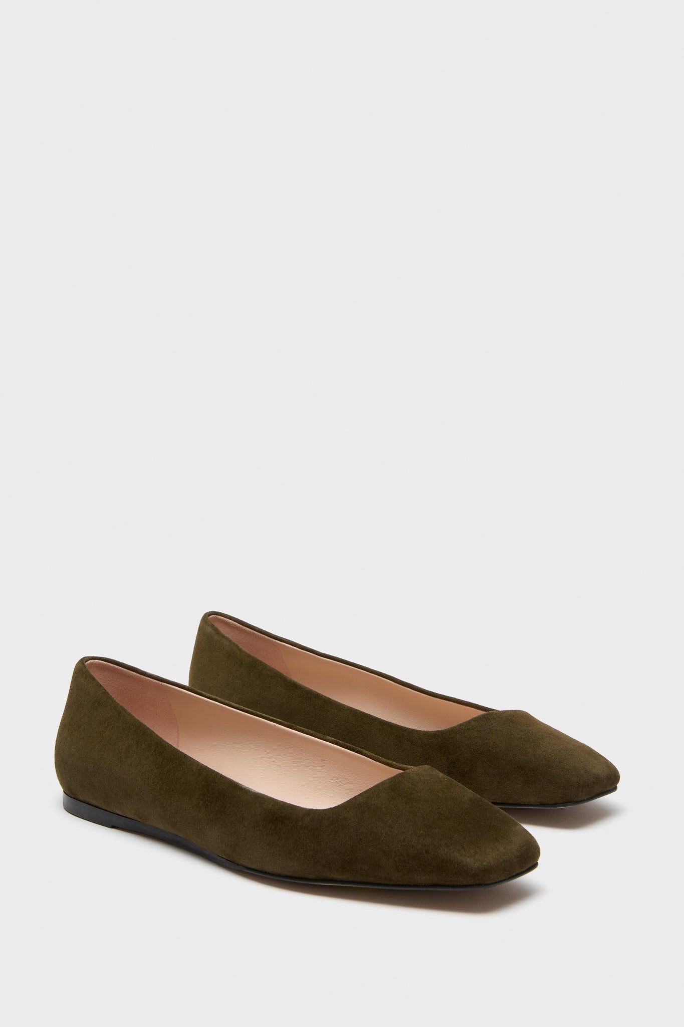 Dark Olive Suede Nadia Flats feature a chic square toe and slip-on silhouette, offering a classic, effortless style for high-end, everyday wear.