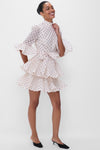 Cream and Black Polka Dot Pleated Sleeved Mini Dress