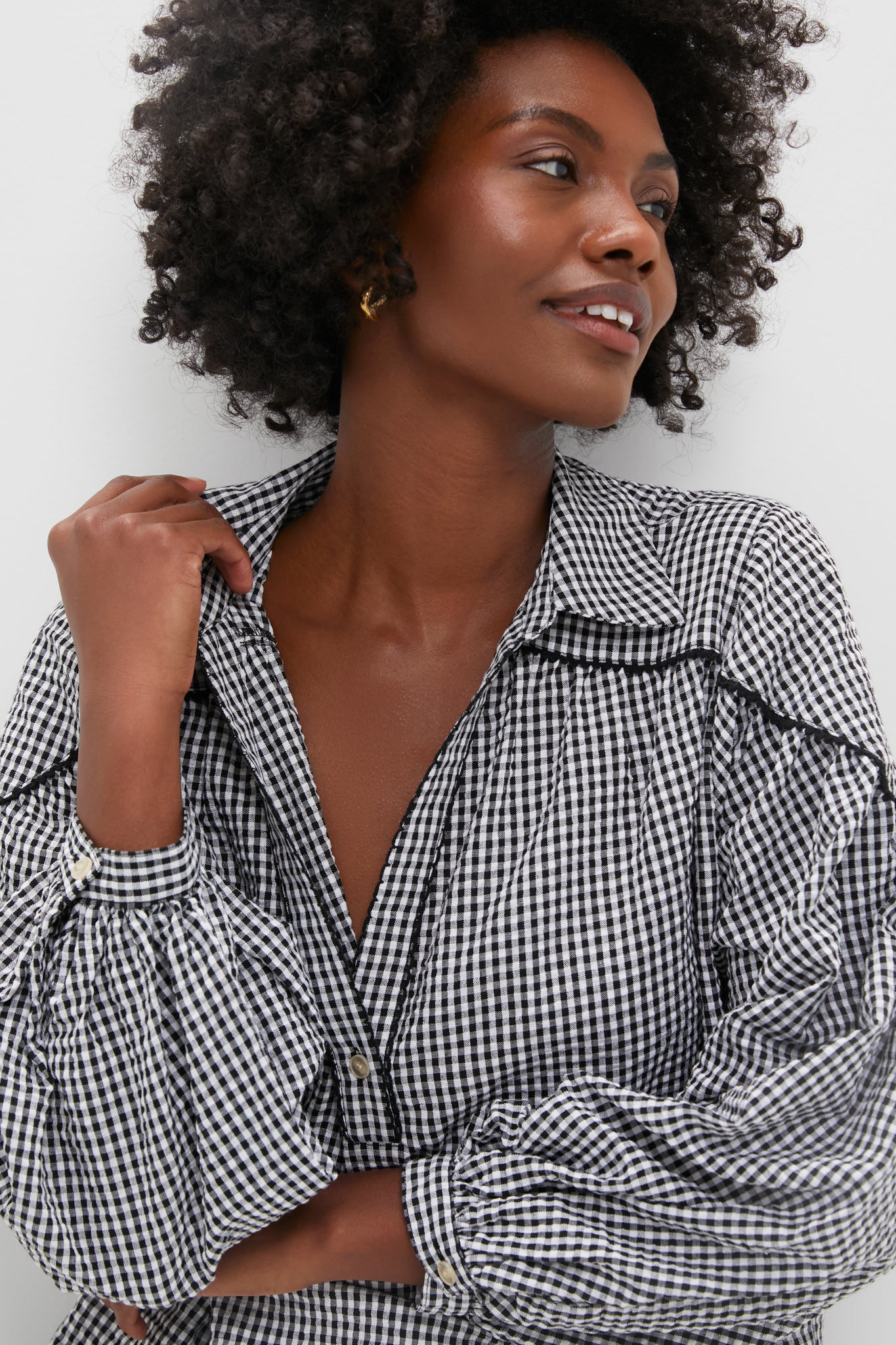 Black Gingham Seersucker Izzy Popover Top
