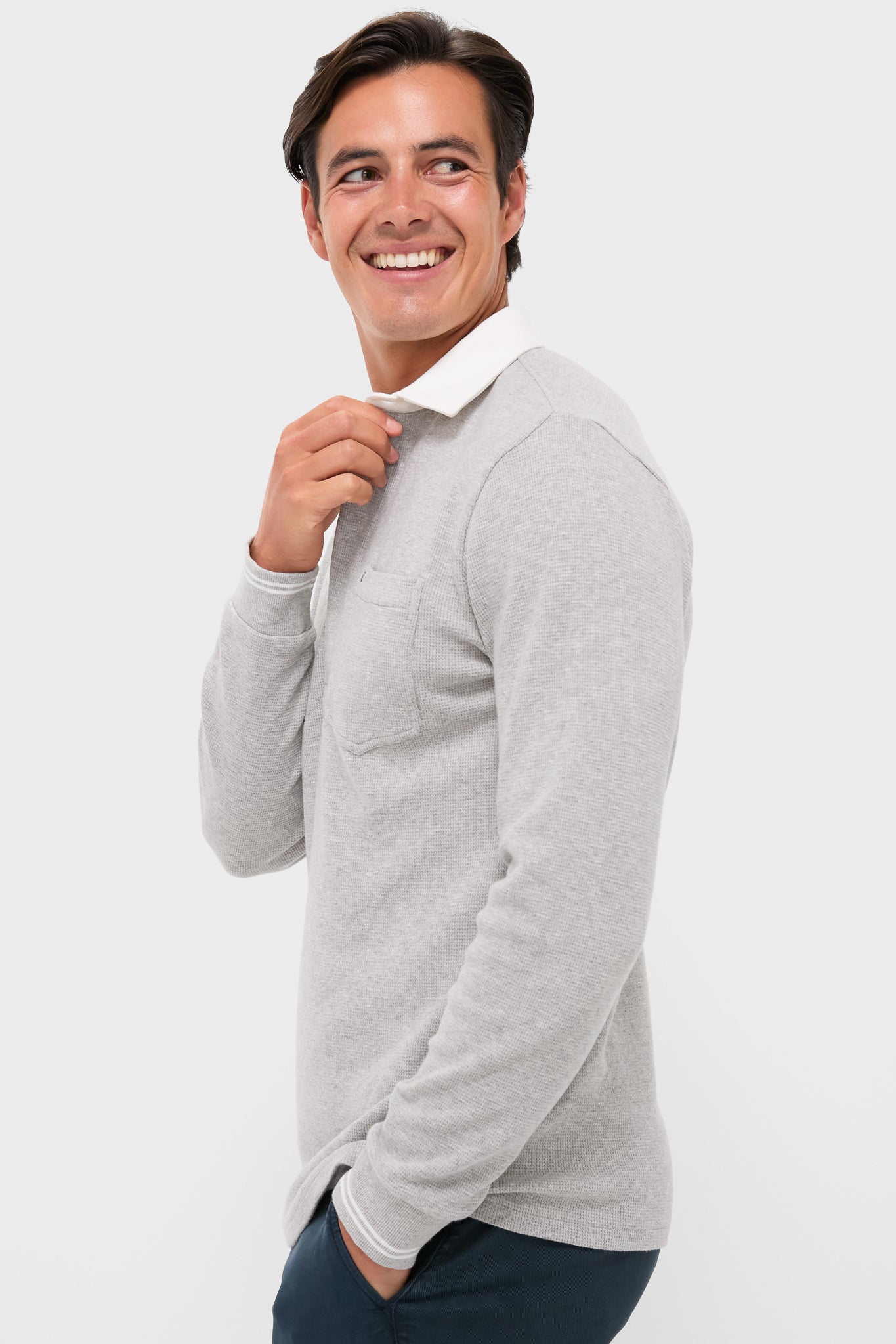 Heather Grey Waffle Rugby Polo | Criquet