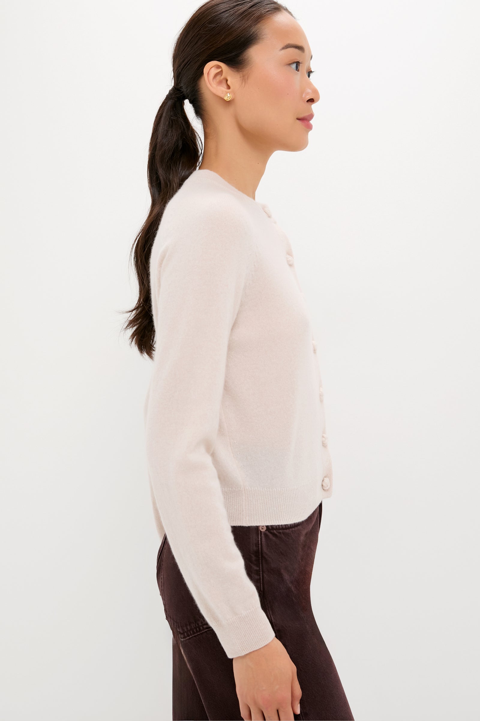 Lightweight Sandstone Cashmere Knot Button Cardigan