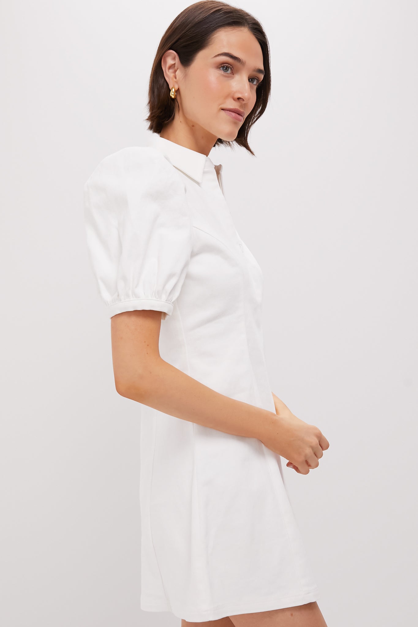 White Front Zip Denim Mini Dress