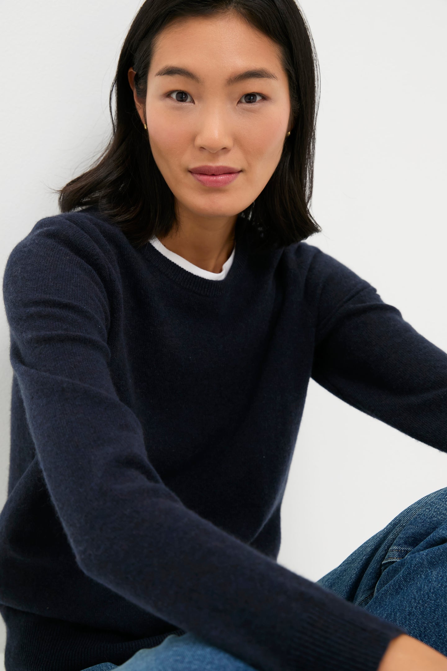 Navy Cashmere Crewneck Sweater