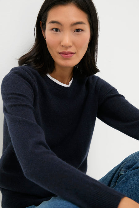 Navy Cashmere Crewneck Sweater