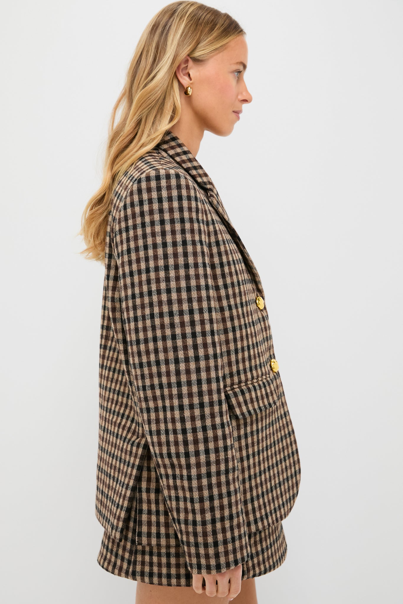 Chicory Coffee Check Wool Mix Oversized Blazer