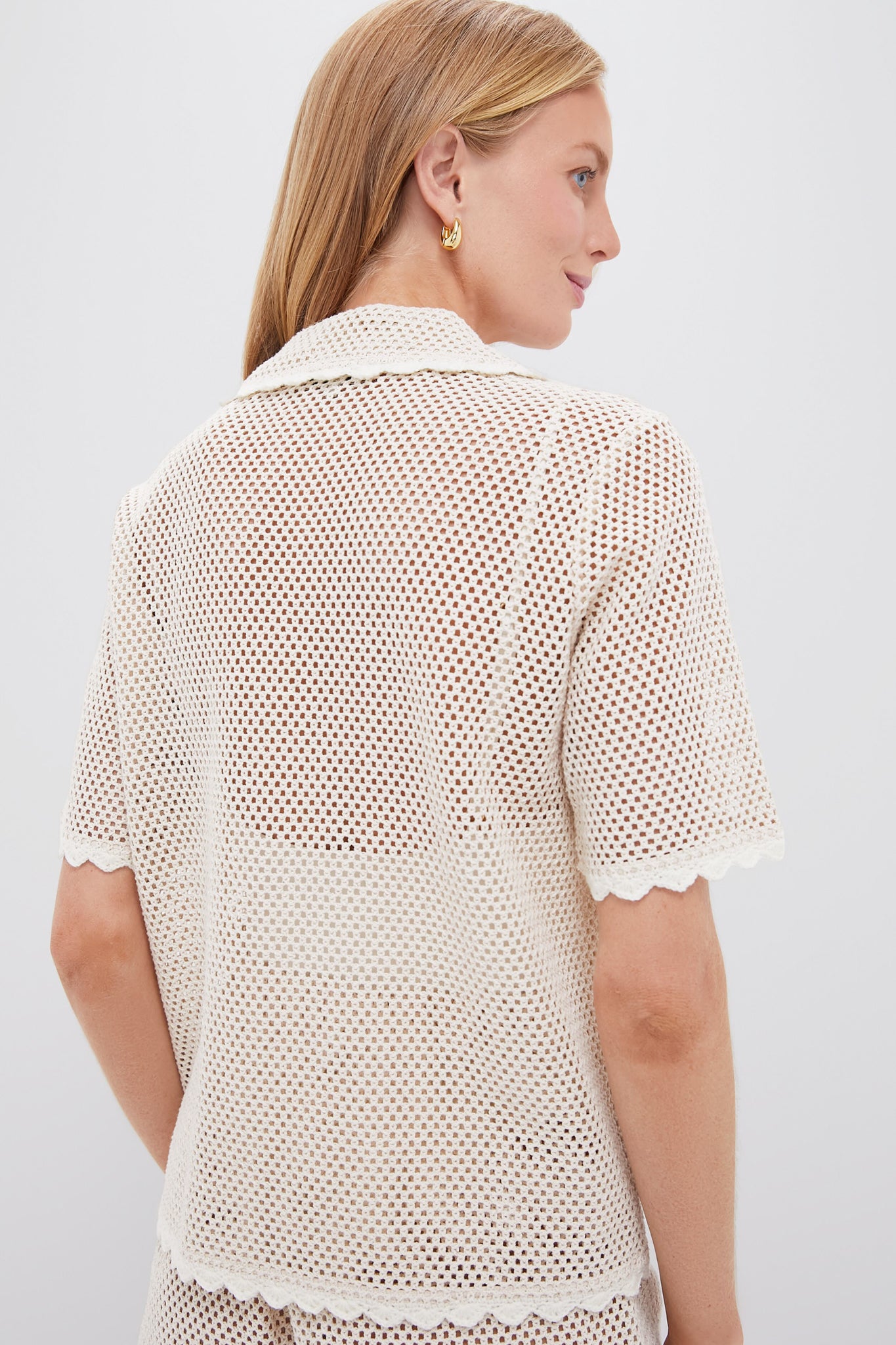 Tan Sally Crochet Short Sleeve Shirt