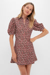 Brown & Red Floral Corduroy Front Zip Mini Dress
