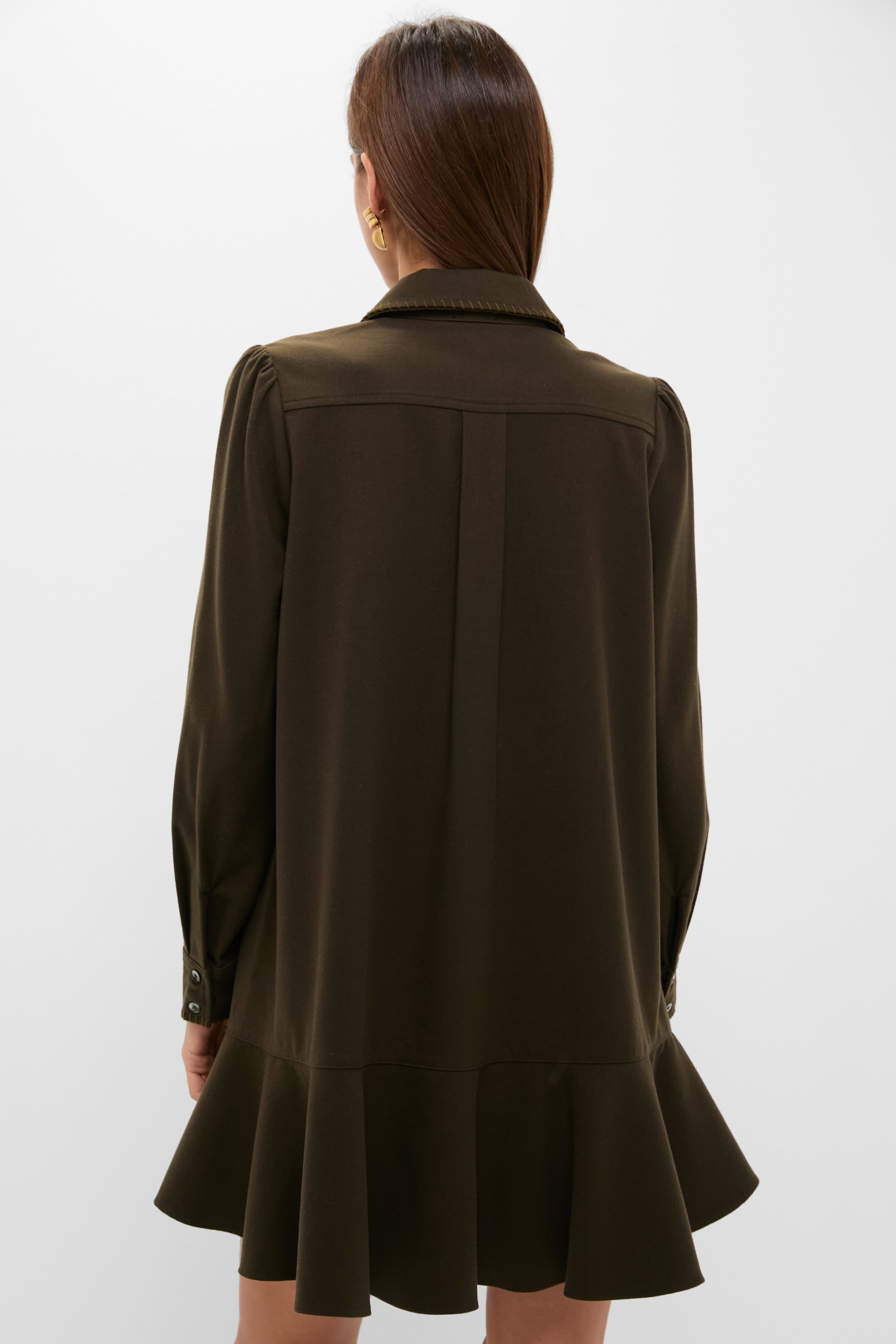 L'Or Waist tuck shirt dress カーキブラウン Olive Green Trapunto Stitch Sofia Shirt Dress | Tuckernuck