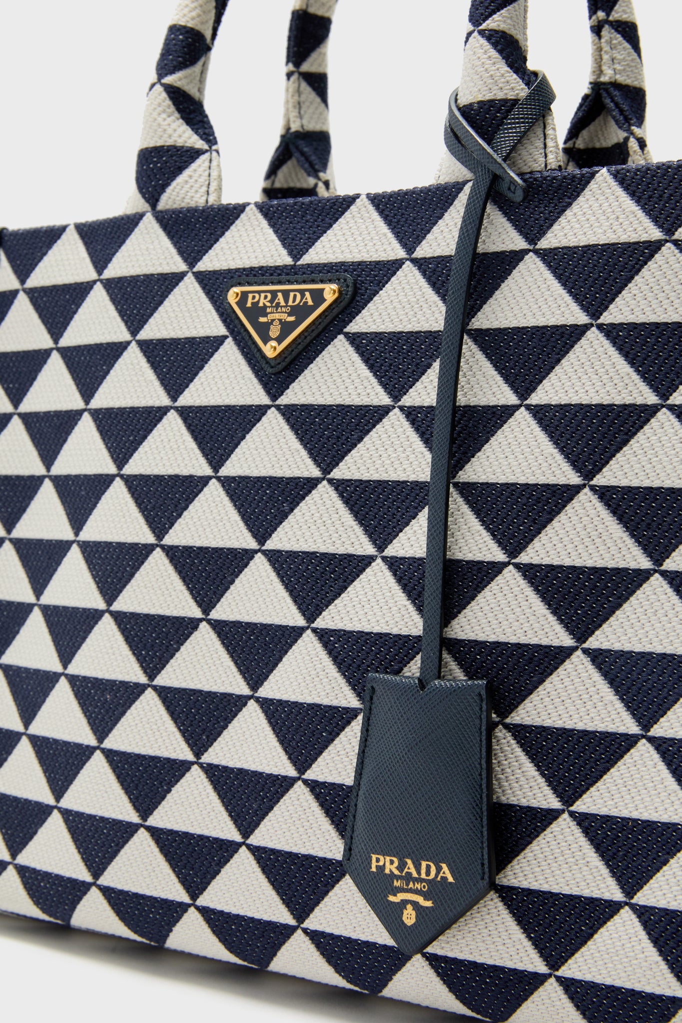 PRADA Navy White Strike Canvas Tote