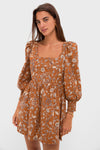 Burnt Orange Floral Square Neck Spencer Mini Dress