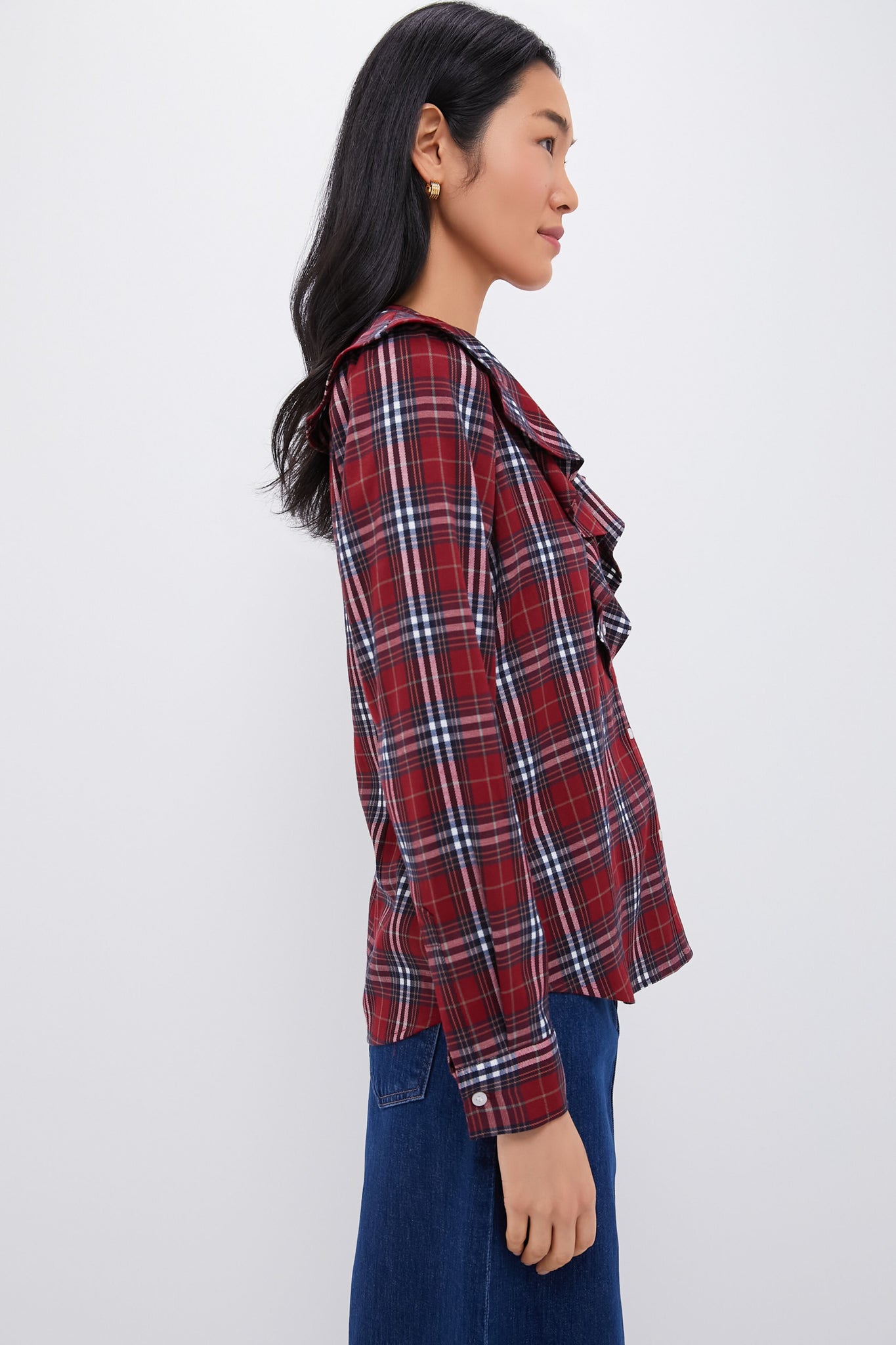 Red Plaid Ruffle Eileen Button Down Shirt