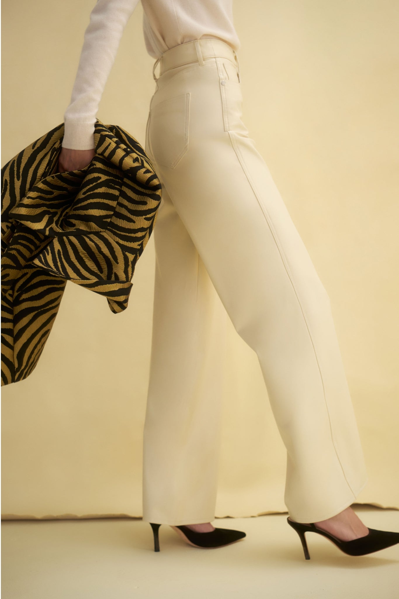 Ecru Vegan Leather Taylor High Rise Wide Leg | Veronica Beard