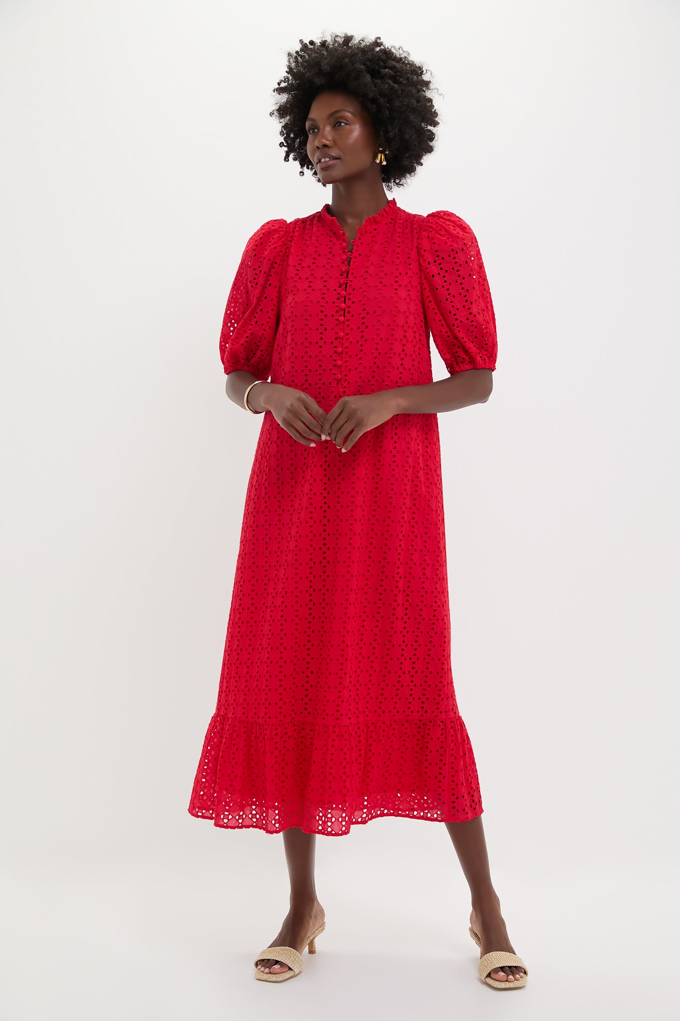 Red Eyelet Tryall Midi Dress