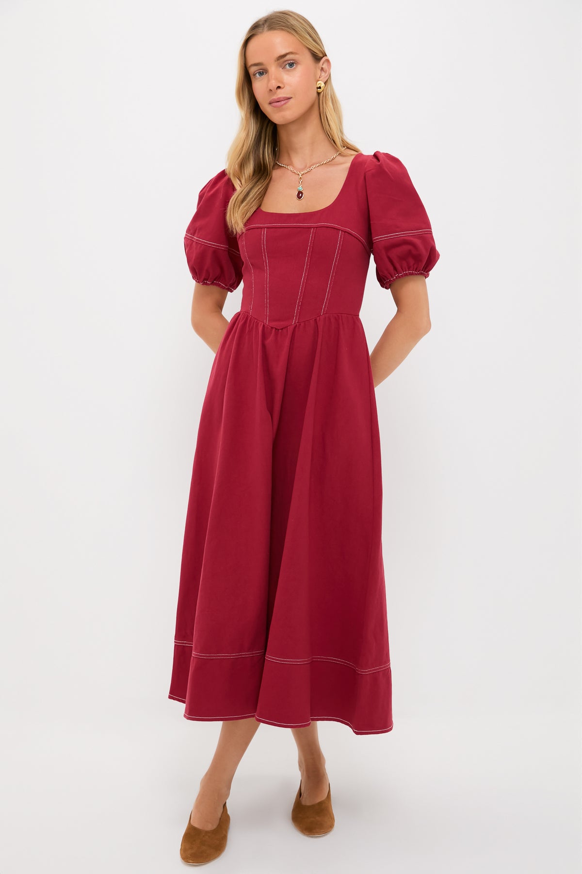 flowy puff sleeve midi dress Teal Puff Sleeve Tiered Midi Dress