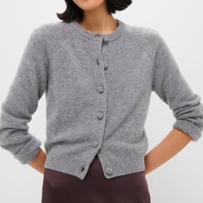 Gray Knot Button Cashmere Cardigan