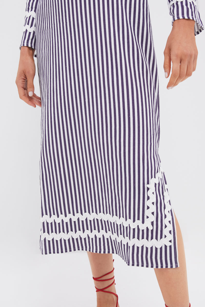 Navy and White Classic Caftan with Ric-Rac