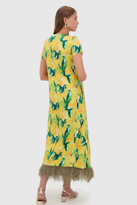 Zesty Swing Dress with Feathers