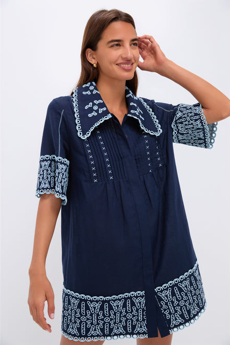 Navy Linen Eyelet Delphine Dress