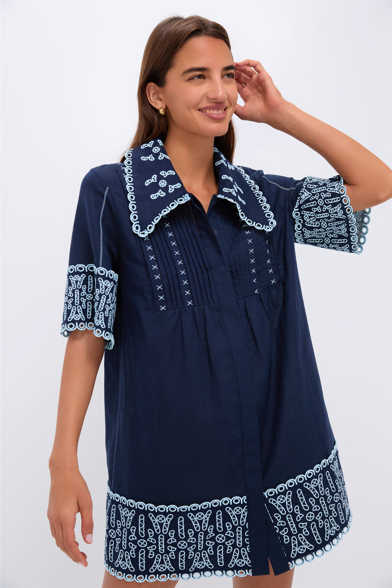 Navy Linen Eyelet Delphine Dress