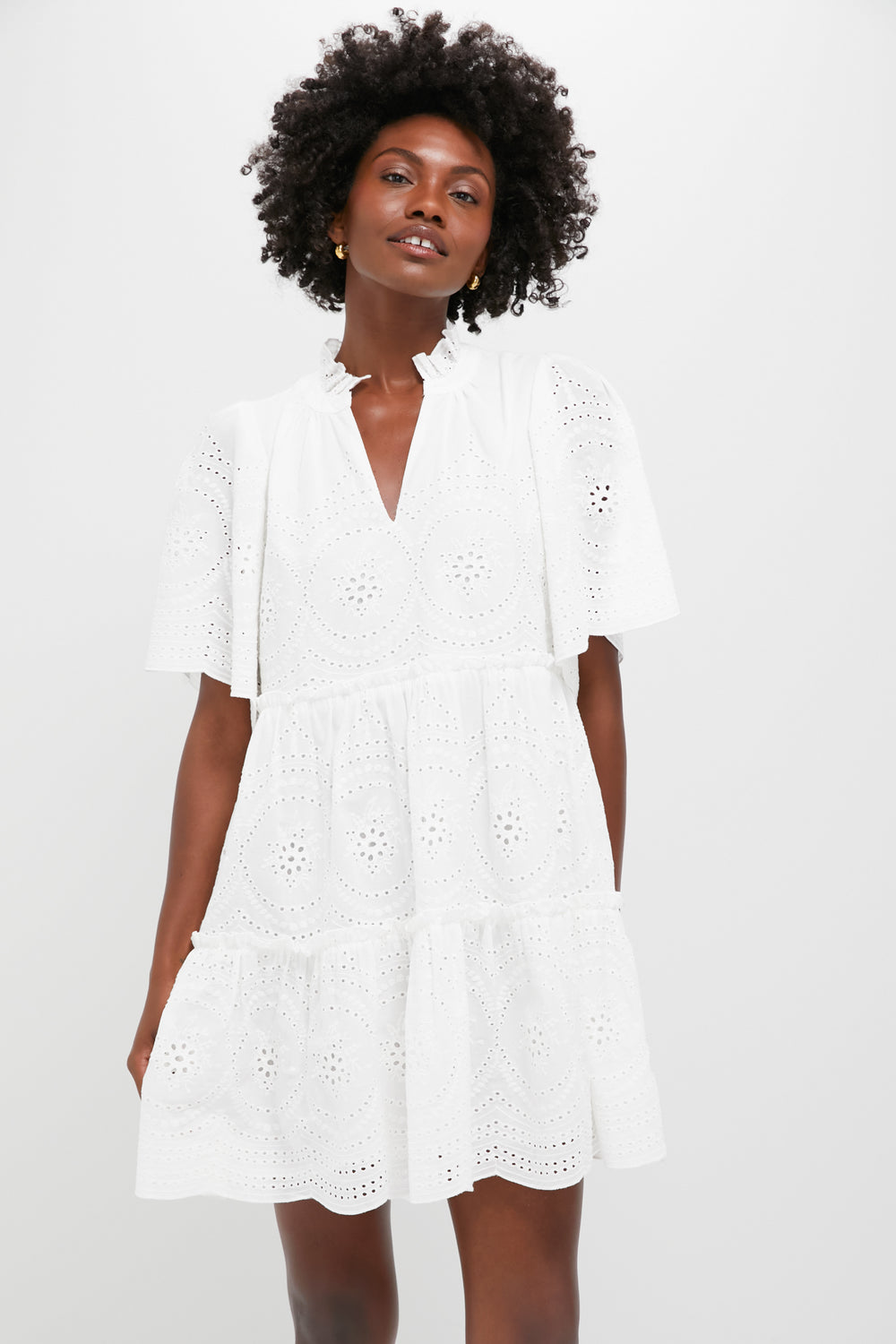 chinese dress ladies Grace Sleeveless Dress, Eyelet Midi Dress, White main image 1