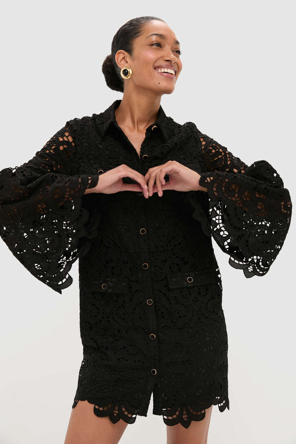Black Lace Long Sleeve Rachael Mini Dress | Saylor Black Lace Long Sleeve Rachael Mini Dress | Saylor