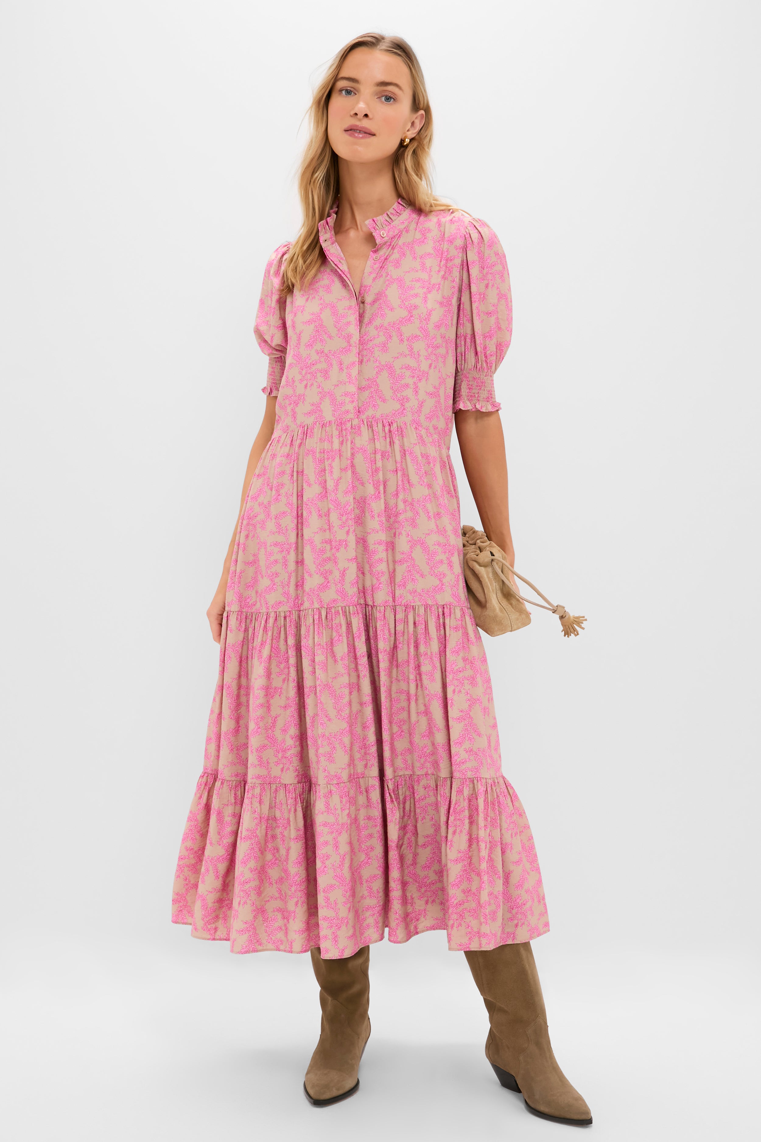 Tan & Pink Vines Bennett Maxi Dress | Hyacinth House