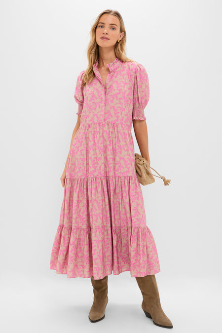 Tan & Pink Vines Bennett Maxi Dress