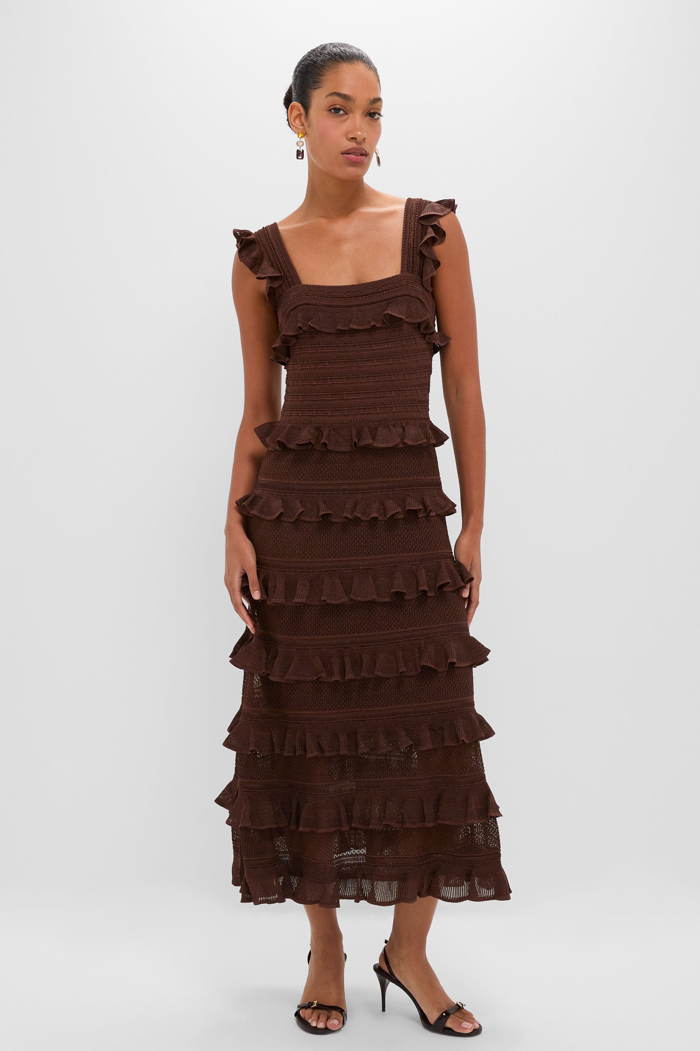 Metallic Chocolate Hypnotic Lace Frill Midi Dress | Zimmermann