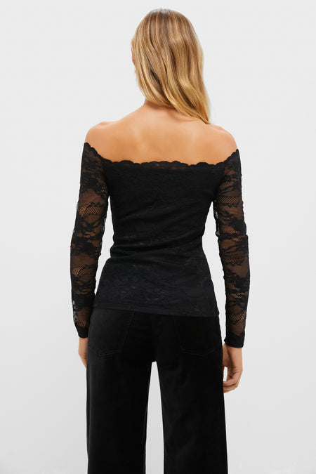 Black Lace Off the Shoulder Bari Top
