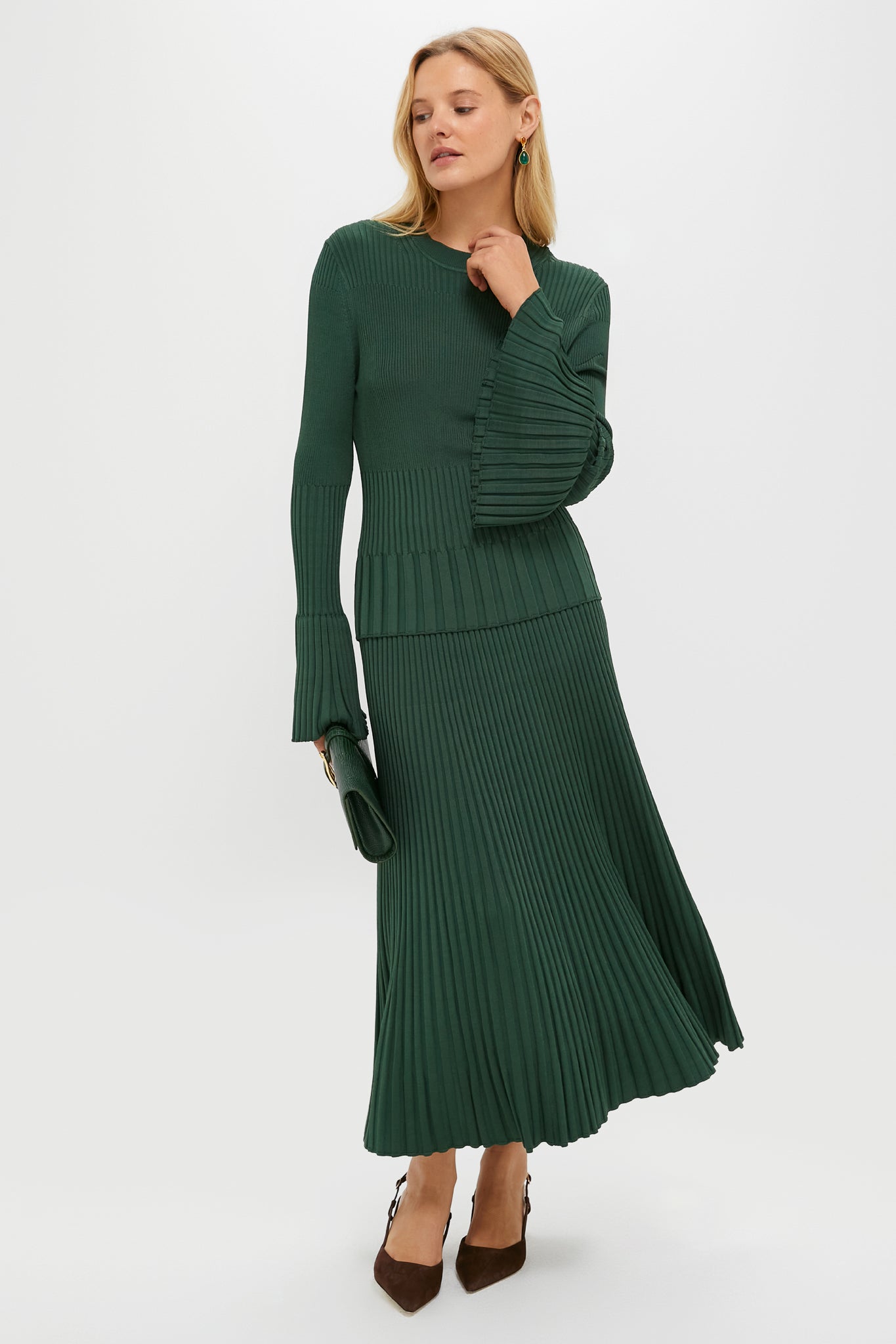 Dark Green Pleated Midi Skirt | Zimmermann