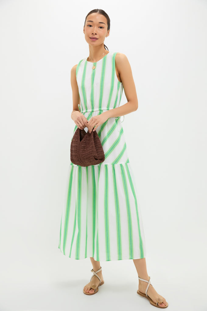 green emerald velvet dress Green Stripe Bran Midi Dress with Tie
