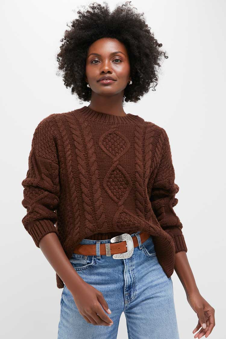 Chocolate Cable Knit Verbier Sweater | Hyacinth House