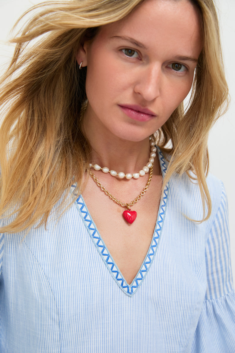 Gold and Cherry Red Mini Happy Heart Necklace