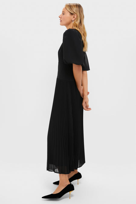 Black Drapey Twill Raquel Dress