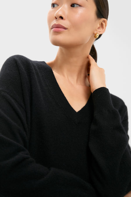 Black Emma Cashmere Boyfriend V-Neck