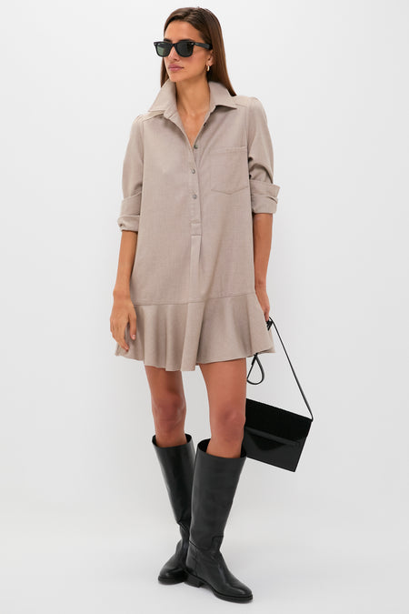 Taupe Brushed Wool Callahan Shirt Dress