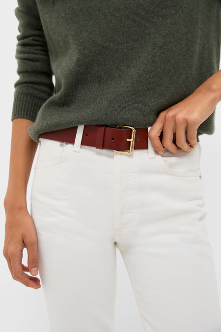 Dark Tan Hinge Belt adds a classic, effortless touch with its gold-tone buckle and smooth leather, perfect for high-end, fun styling with jeans or dresses.